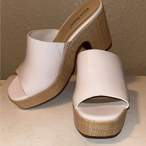 Pierre Dumas White and Tan Platform Mules